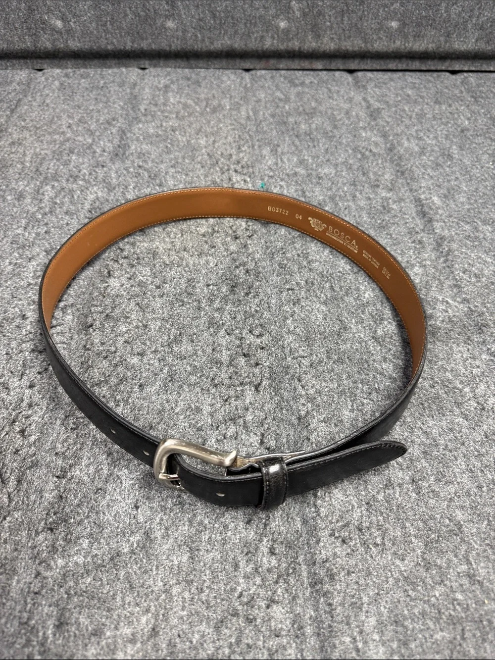 Bosca Black Leather Belt  Silver Buckle